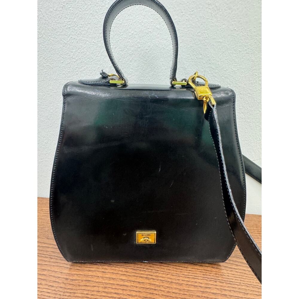 Vintage Black Leather Bag Moschino Golden Lips Buckle handbag bag (pu2000thrifty - Picture 11 of 14